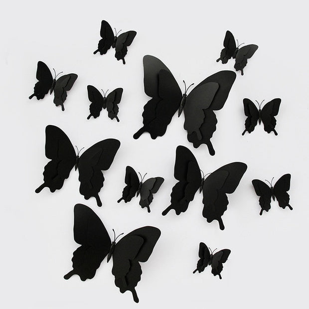 12pcs/set 3D Double layer Pterosaur butterfly Wall Sticker