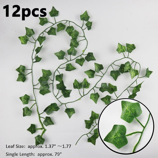 12pcs Artificial Plants Fake Leaf Hanging For Home Living Decor