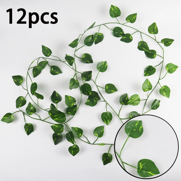 12pcs Artificial Plants Fake Leaf Hanging For Home Living Decor