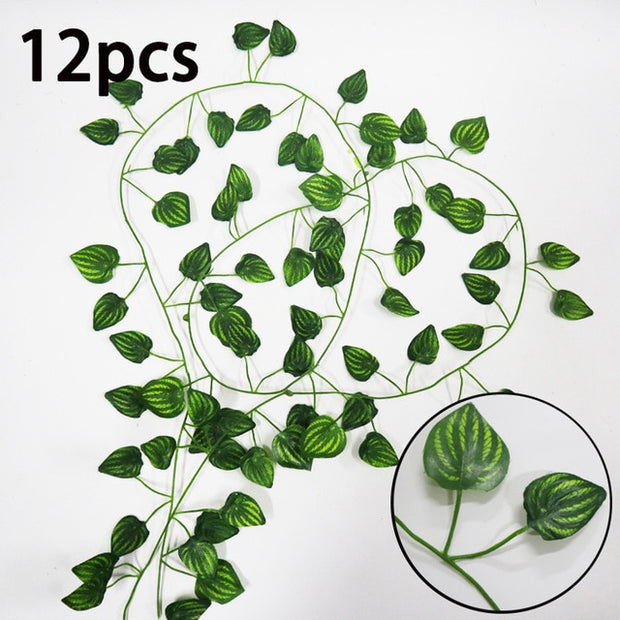 12pcs Artificial Plants Fake Leaf Hanging For Home Living Decor